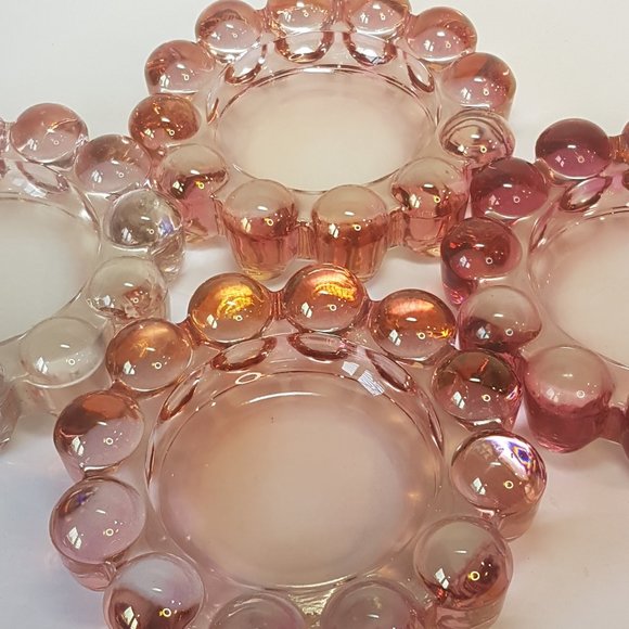 Set of 4 Vintage Boopie Glass Nova Candlewick Bubble Glass Ashtray Candle Holder - Picture 2 of 16